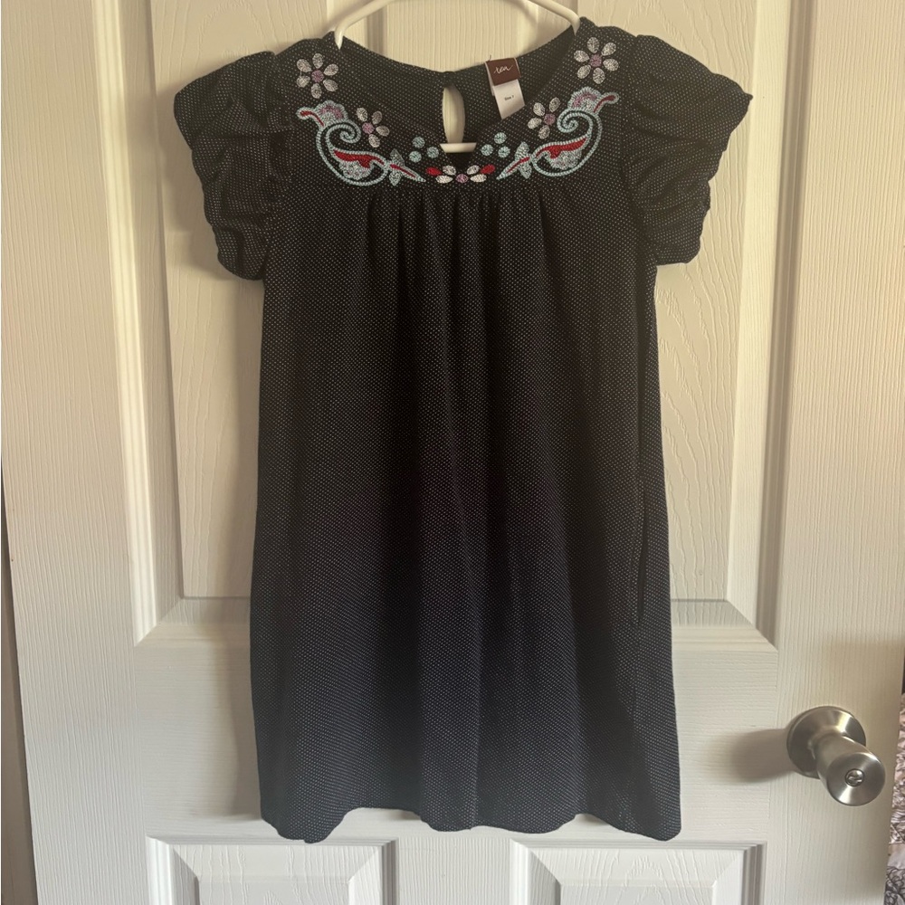 Embroidered Navy Blue Kids Dress